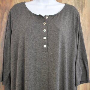 Zenana Premium Women's 2X 1/4 Button Shirt Gray Blouse 1/2 Sleeve